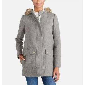 J. Crew Gray Vail Faux Fur Hooded Wool Blend Parka Coat Womens Size 2 Mid Length